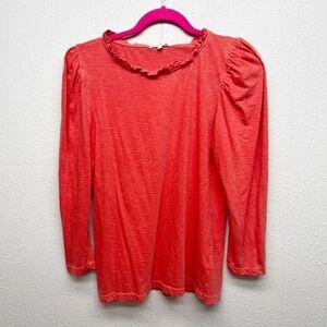 Sundry 100% Pima Cotton Womens Puff Shoulder Chic Ruffle Tomato Girl Top Size 2
